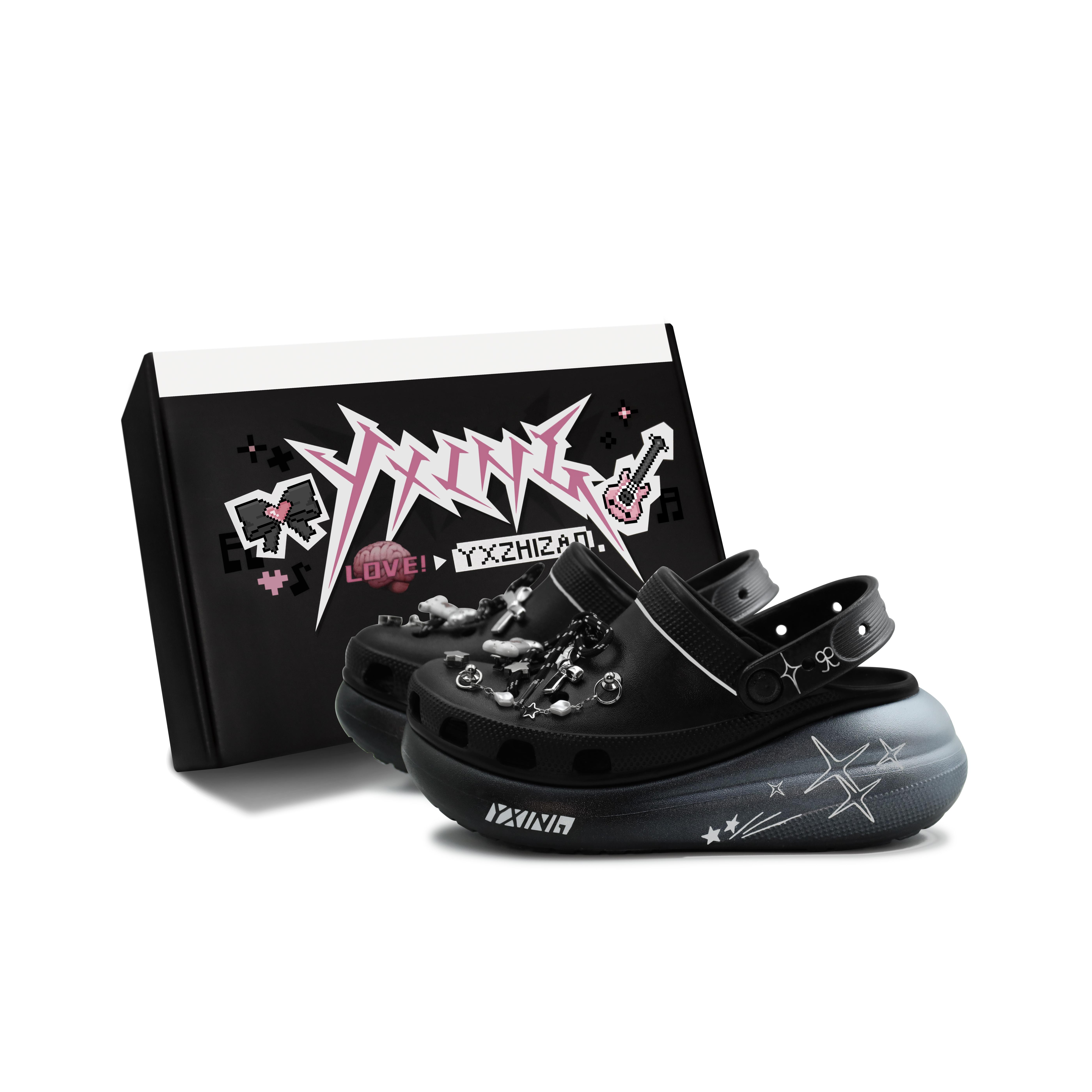 

Crocs Classic Crush Romantic Punk Clogs Unisex Black Silver 39-40