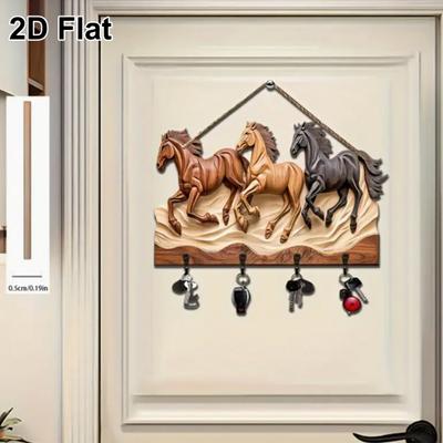 Cartello decorativo in legno Yousheng con 4 ganci, a forma di cavallo, da appendere alla parete, rustico, a forma di elefante, per tenere chiavi, borse, sciarpe, ingresso della camera da letto