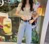 2025 Summer Women's French Square Neck Hollow-Out Puff Sleeve Knit Top