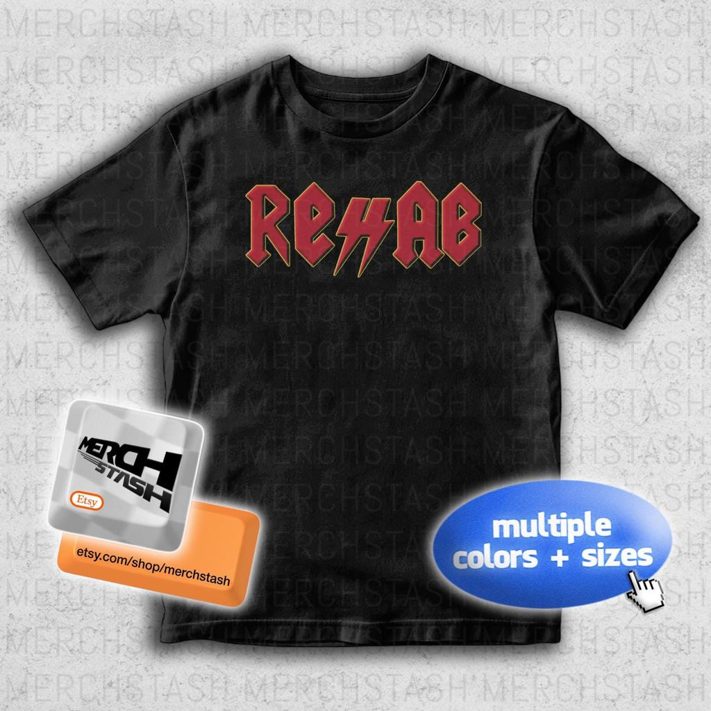 Rehab Stunmic Rehabilitation Logo ACDC T-Shirt Tee | Y2K R3hab Nettspend Osamason Che 2Hollis Drain Gang Ecco2k Bladee Jaydes Fakemink