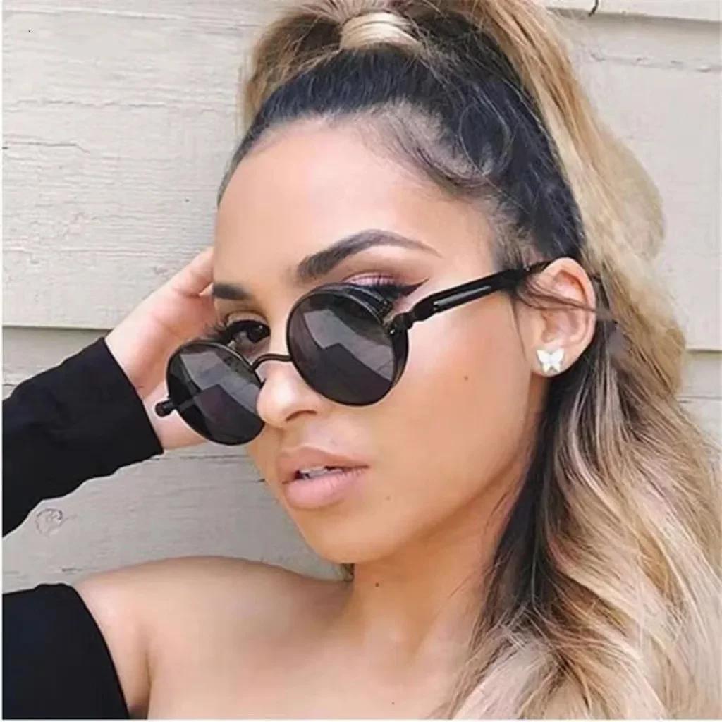 Metal Punk Sunglasses Men Women Vintage Round Designer Brand Fashion Sun Glasses High Quality Lentes De Sol Hombre