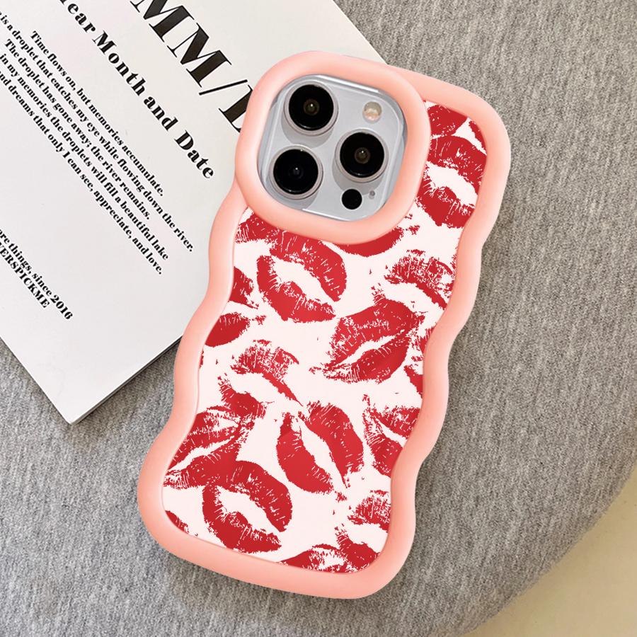Retro And Sexy Red Lip Print Case for iPhone 11 13 12 17 Air 16 Pro Max 14 15 Plus XR 8 Soft Phone Cover