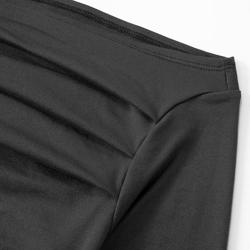 GMXIA Damen Herbst Einfarbig Linie Hals Rückenfrei Plissee Cover Gesäß Kleid Frauen