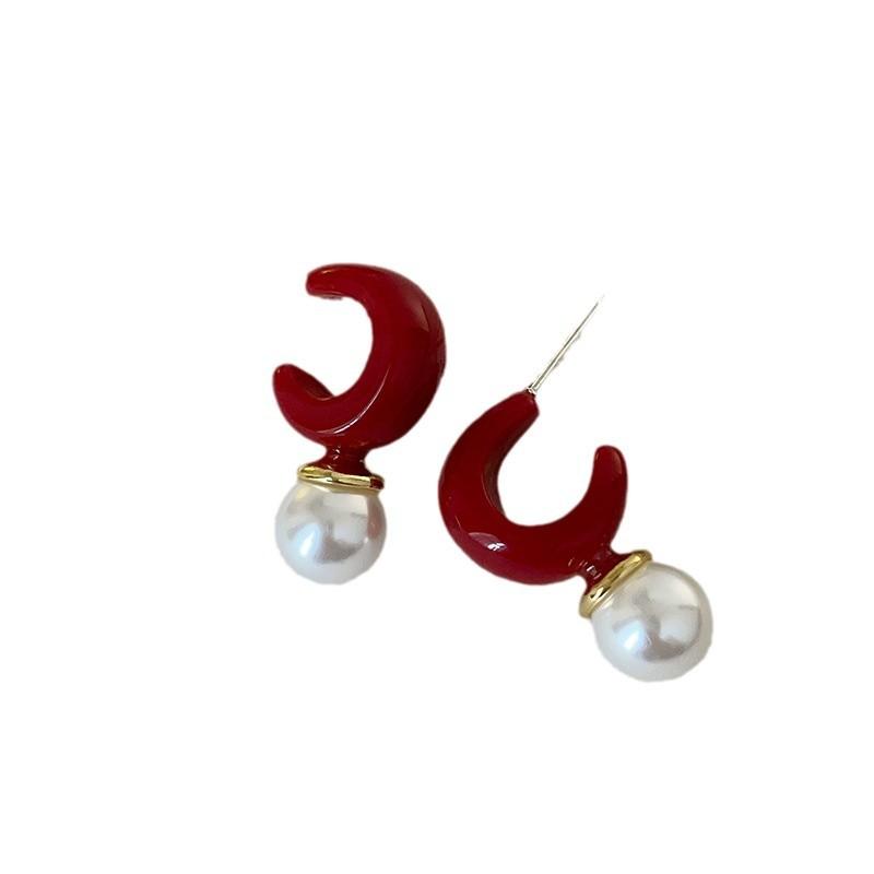 Color Resin Pearl Earrings Women'S Simple Personality High Sense Fashion Trend Commuter Versatile Earrings