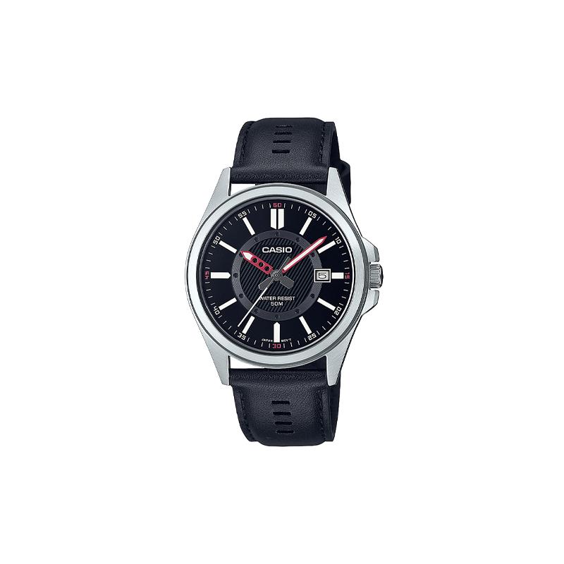 Casio STANDARD Series 50 Meters Waterproof Quartz Leather Strap Unisex Black Dial MTP-E700L-1EVDF