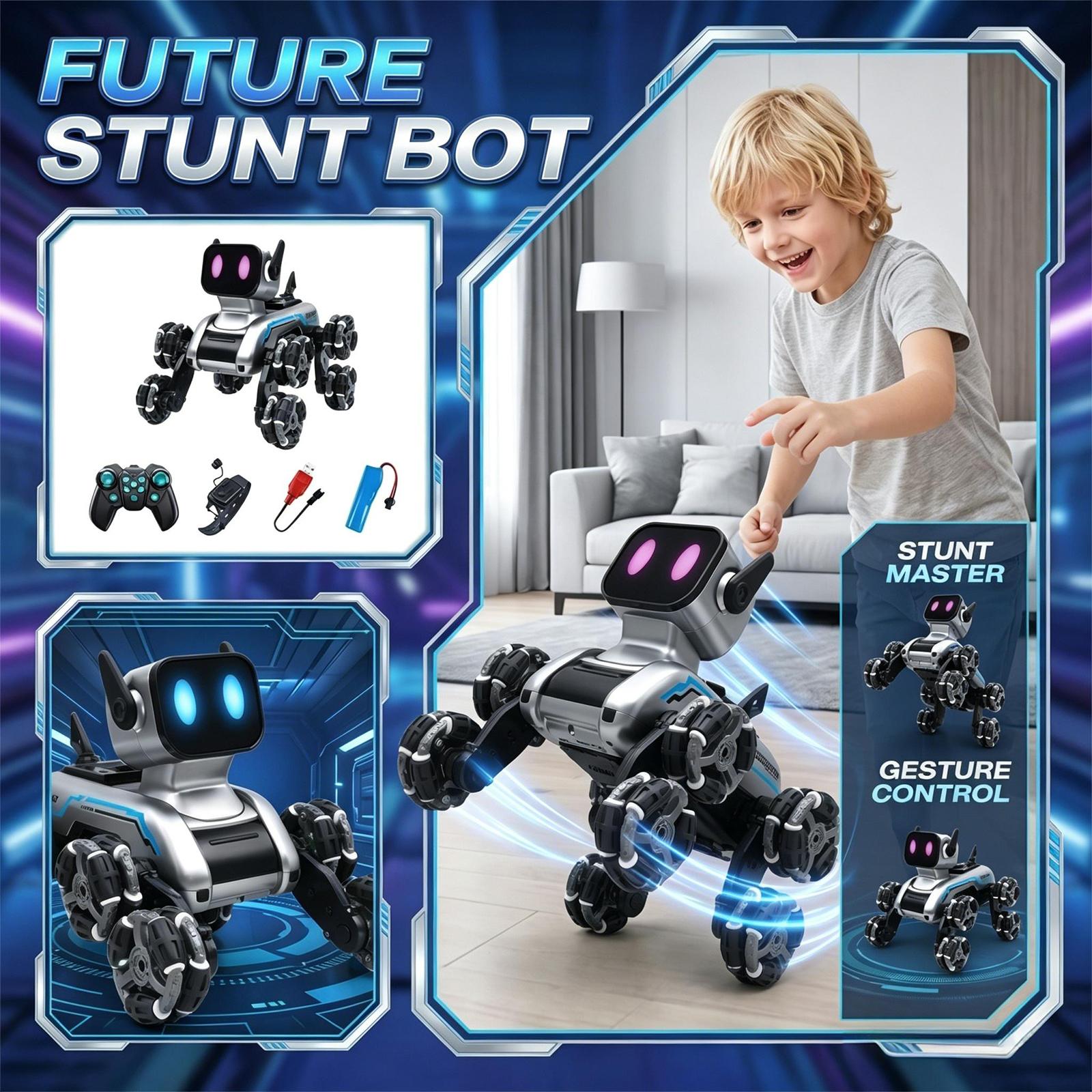 Remote Control Robotic Dog Toy with Multi Directional Wheels USB Rechargeable Battery and Gesture Sensor for Kids One Size