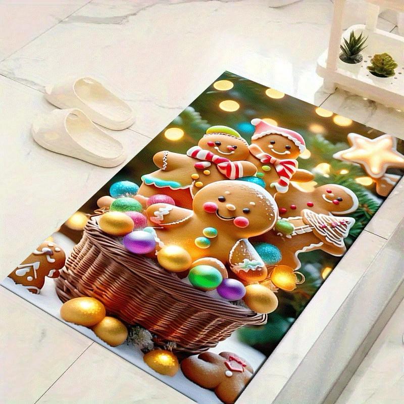 

1pc Gingerbread Man Family Design Area Rug - Soft, Anti-Slip, and Durable Gaming Room Decor for Bedroom 60cm by 90cm