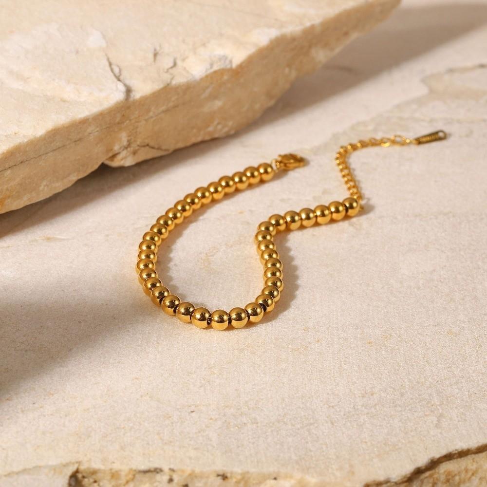 Titanium Steel Gold-plated Necklace Oriental Charm Golden Hand Chain Fashion Bead Bracelet  Girl