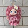 Cute Big Eyes Plush Keychain Soft Fluffy Faux Fur Checkered Bow Doll Pendant for Purse Decoration Girls Gift