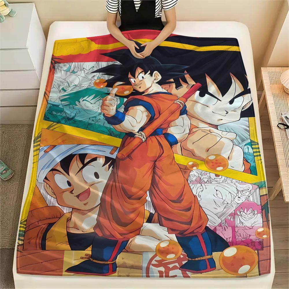 Flanelová deka s potiskem postav z Dragon Ball, Vysoce kvalitní, Pohodlná pro všechna roční období, Domácí dekorace, Teplo a pohodlí, Perfektní jako vánoční dárky