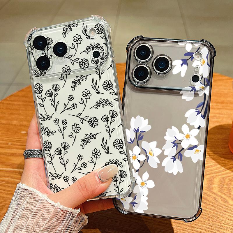 Little Flower Pattern Phone Case For iPhone 17 Air 16 15 14 13 16 Pro Max 17 Pro 16e Shockproof Clear TPU Soft Cover