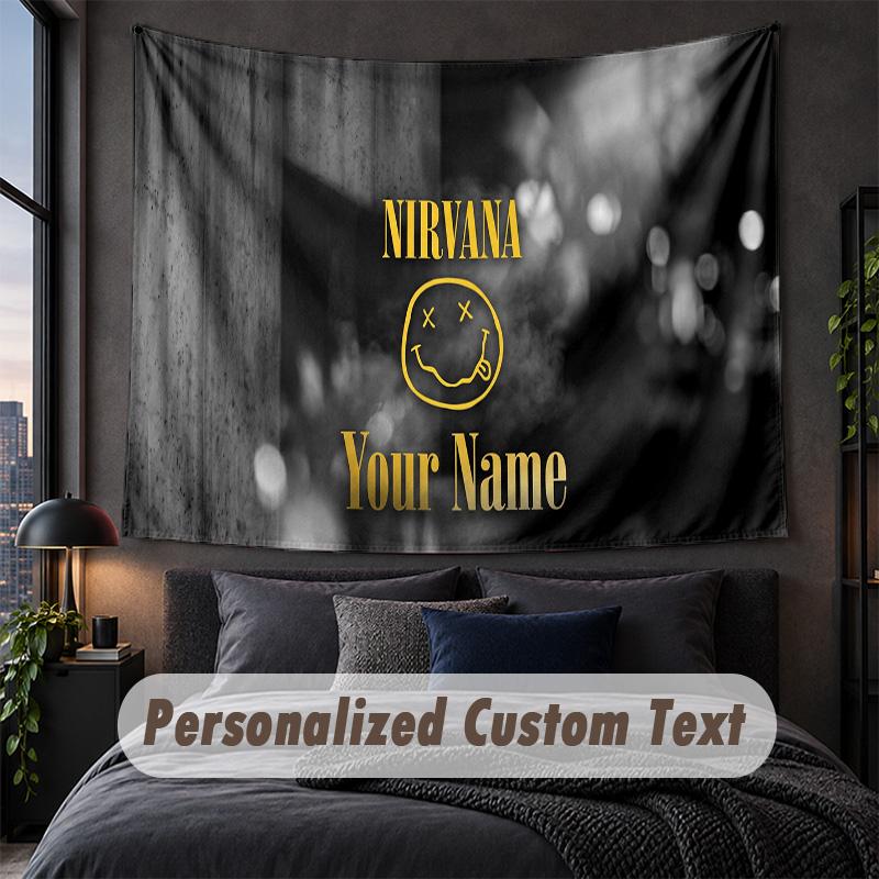Custom Name Text Tapestry,Nirvana Decorative Wall Hanging, Background Tapestry For Home Bedroom