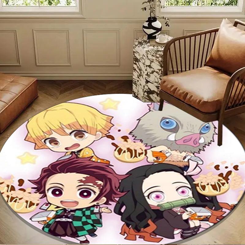 Chibi Characters Demon Round Mat, Anti-slip Circle Carpet Chair Rug For livingroom,Bedroom, Doormat Home Decor Gift Christmas Gifts