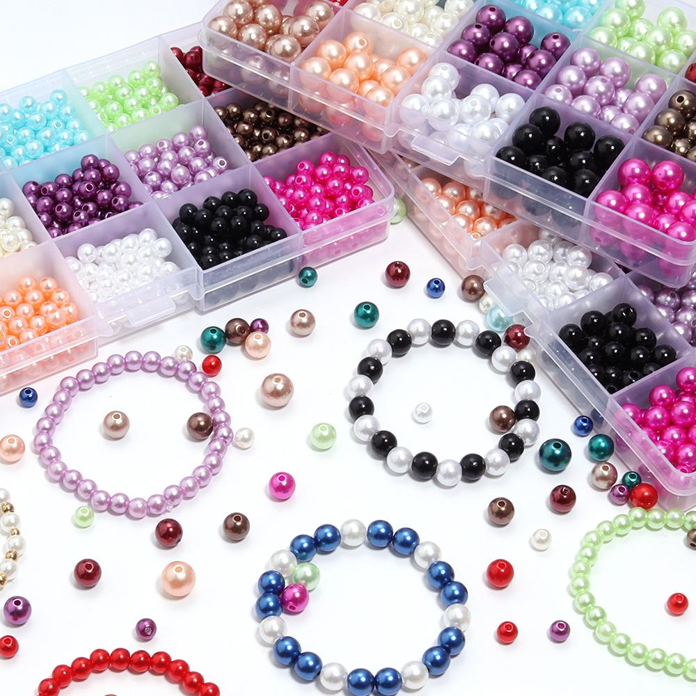 15 grids Mixed Round Imitation ABS Pearl Beads Box Acrylic Colorful Pearls DIY Beads Set  Jewelry Making Kits