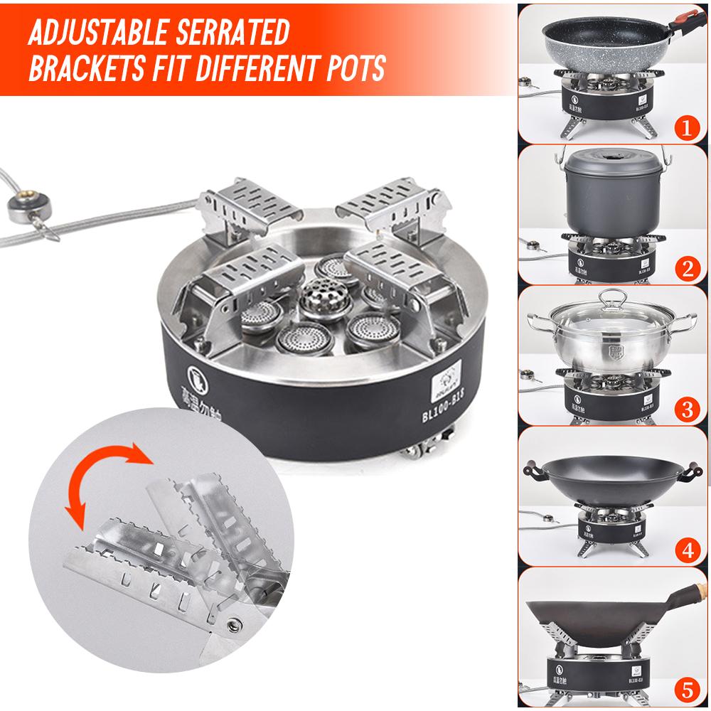 18000 W Hochleistungs-Campingkocher mit Piezo-Zündung, winddicht, siebenkerniger Gaskocher, faltbar