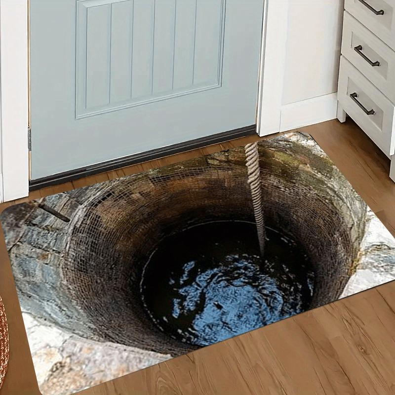 3D Well Depth Illusion Flannel Rug Printed Carpet Indoor Decorative Entryway Floor Mat Anti Slip Soft Creative Design
