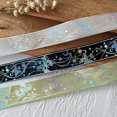 1 Roll DIY Hot Stamping Material Printed Pattern Butterfly Ribbon Creative Hot Stamped Ribbon Lace Accessories 2.5x450cm