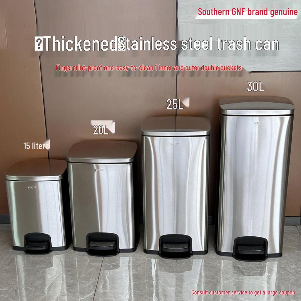 50L Stainless Steel Commercial Trash Can with Large Foot Pedal for Hotels and Shopping Malls