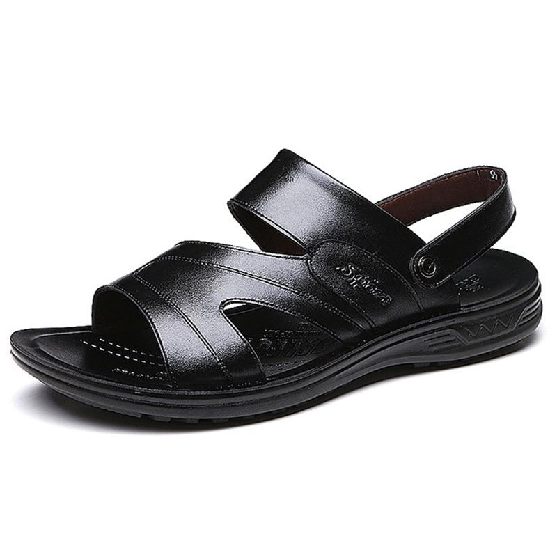 

Fashion 2024 Men s Flats Leather Shoes Summer Men s Sandals Handmade Open Toe Non Slip Rubber Shoes Outdoor Beach Water Shoes 48 чёрный