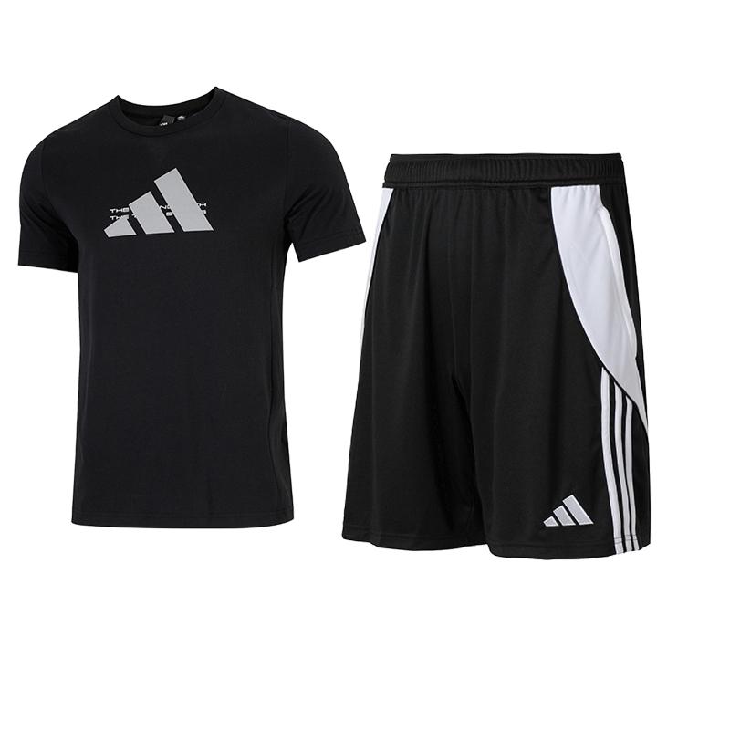 

Adidas Удобные шорты с коротким рукавом для бега, фитнеса, тренировок, отдыха, спорта, мужские комплекты, черный цвет HE9937+IP1951 S