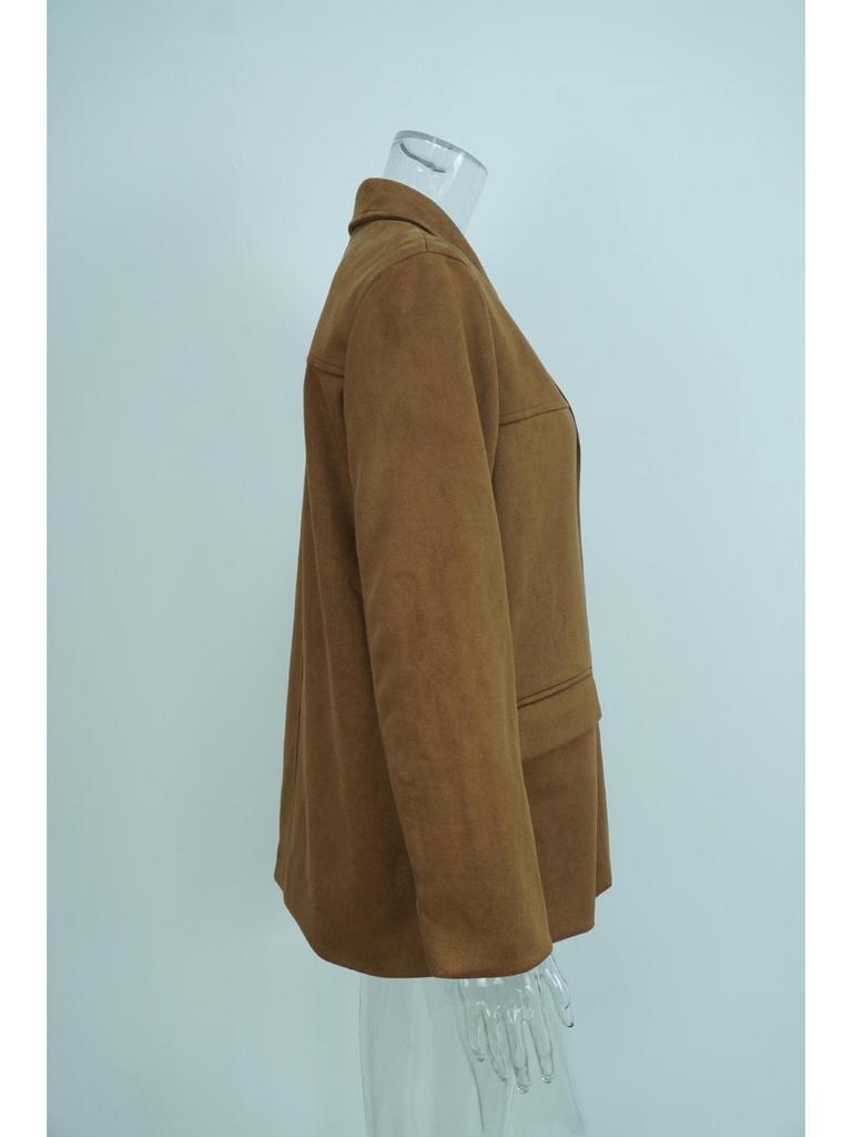 Vintage Brown Loose Fit Women's Long Sleeve Blazer with Pockets