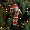 Red White Christmas Candy Cane Pendan Bell Bow Cloth Hanging Lollipop Ornament Decortative Cartoon Candy Ornament