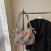 Color Block Tote Bag Women Print Plaid Shoulder Bag