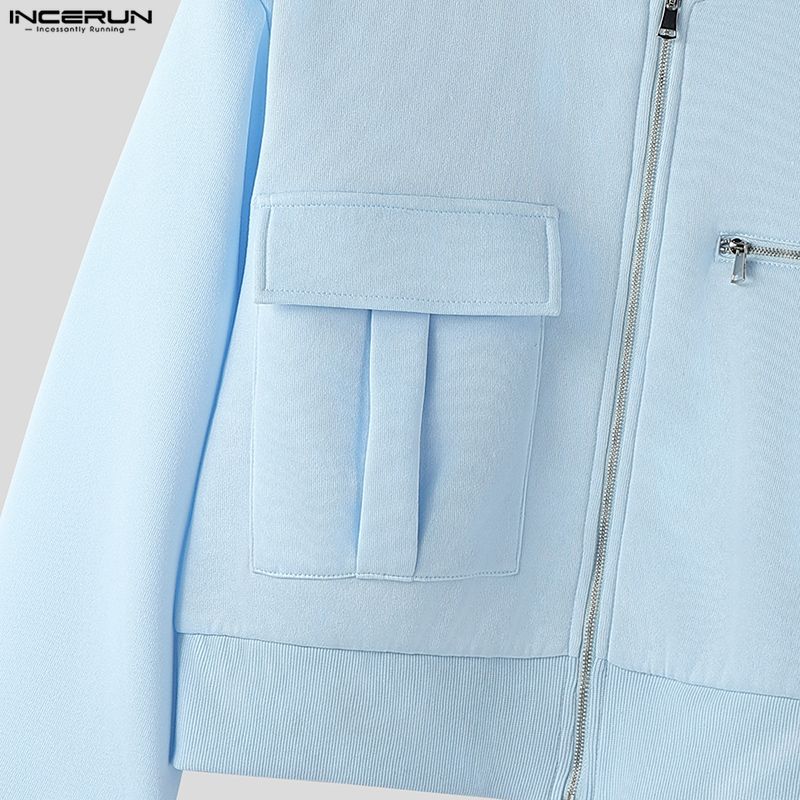 INCERUN Spring Men Zip-up Long Sleeve Casual Loose Short Jackets Coats