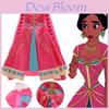 Encantador Vestido Vermelho Rosado de Fantasia da Princesa Jasmine de Aladdin com Capa Elegante para Crianças