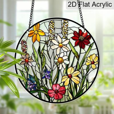 Acryl-Mischung Wildblumenwiese Sonnenfänger Glasmalerei-Effekt Fensterhänge-Ornament Florales Thema Geschenk für Zuhause