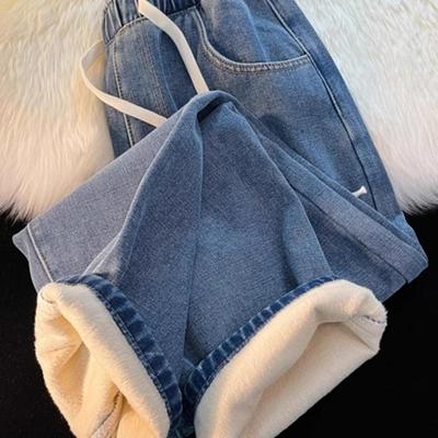 Stylish Women's Winter Jeans, Thickened Fleece-lined Denim Pants with Drawstring Waist, Comfortable Casual Jeans for Everyday & Outings