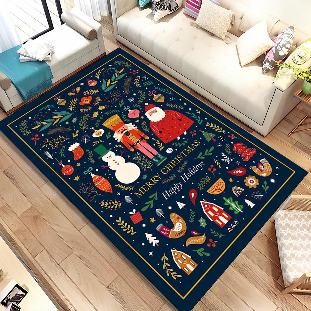 Merry Christmas Gift The Nutcracker Cartoon Doll Happy New Year Carpet Rug for Living Room Bedroom Home Sofa Decoration,Non-slip
