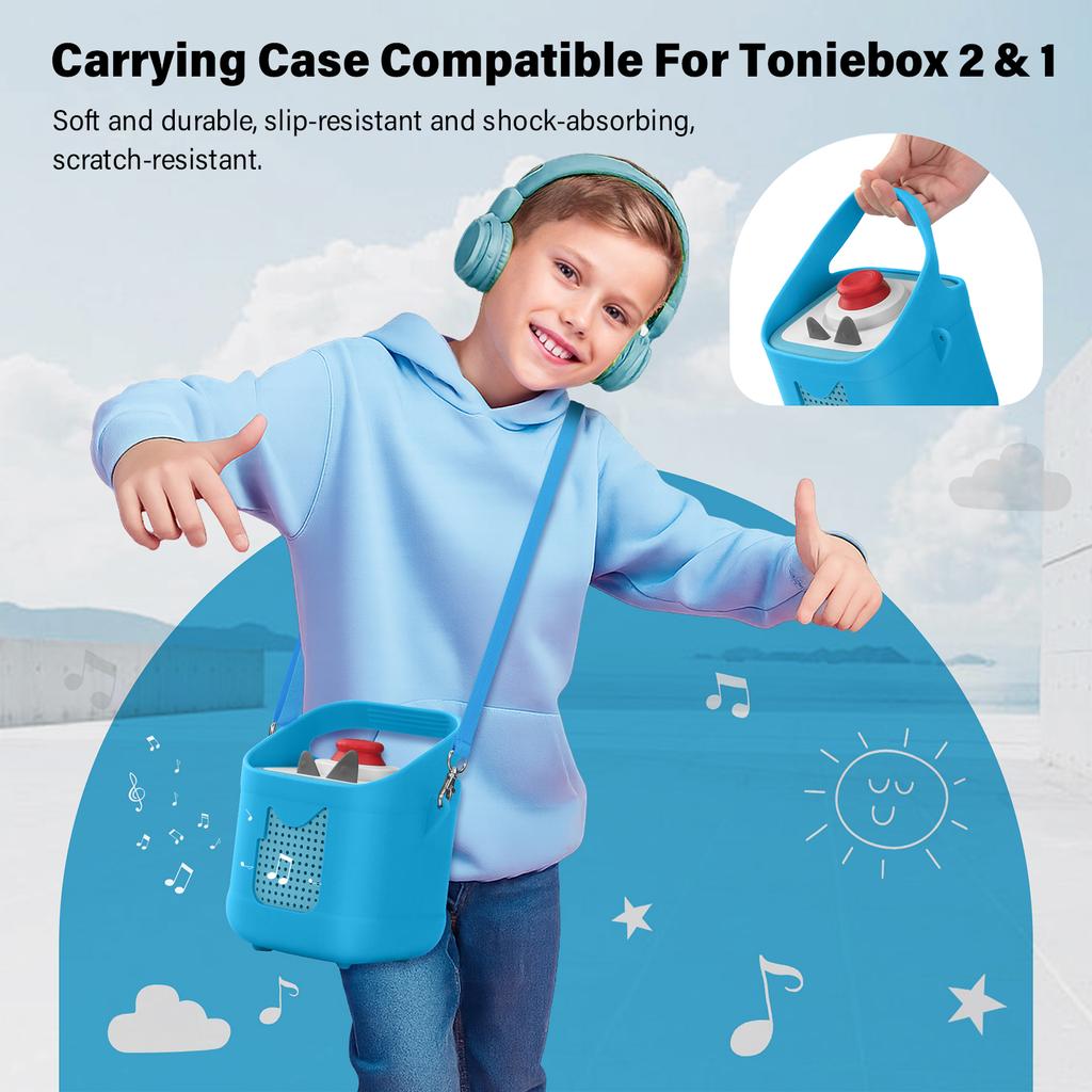 Soft Protective Silicone Sleeve with Easy To Carry Handle Shockproof Anti-Slip Protective Cover for Toniebox 1&2 Audio Player