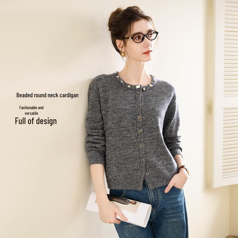 Women's Pure Wool Thickened Round Neck Cardigan