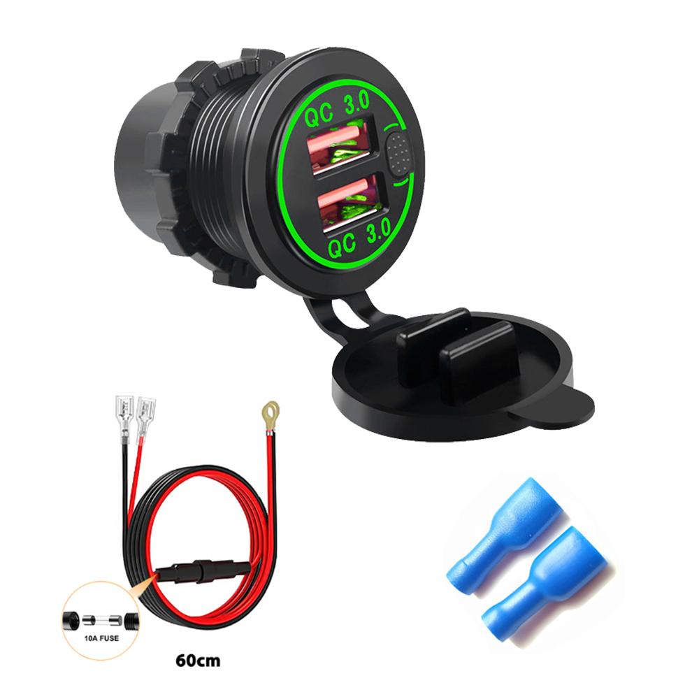 

Автомобільний зарядний пристрій Dual USB QC3.0 Розетка для швидкого заряджання з вольтметром і перемикачем 12 В/24 В Автоматичний зарядний пристрій для телефону Розетка with wire