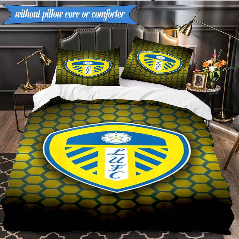 3PCS Leeds Crest Design Printed Soft Bedding Set,Including 1pc Duvet Cover And 2pcs Pillowcases Perfect for Bedroom, Dormitory, Fan gift