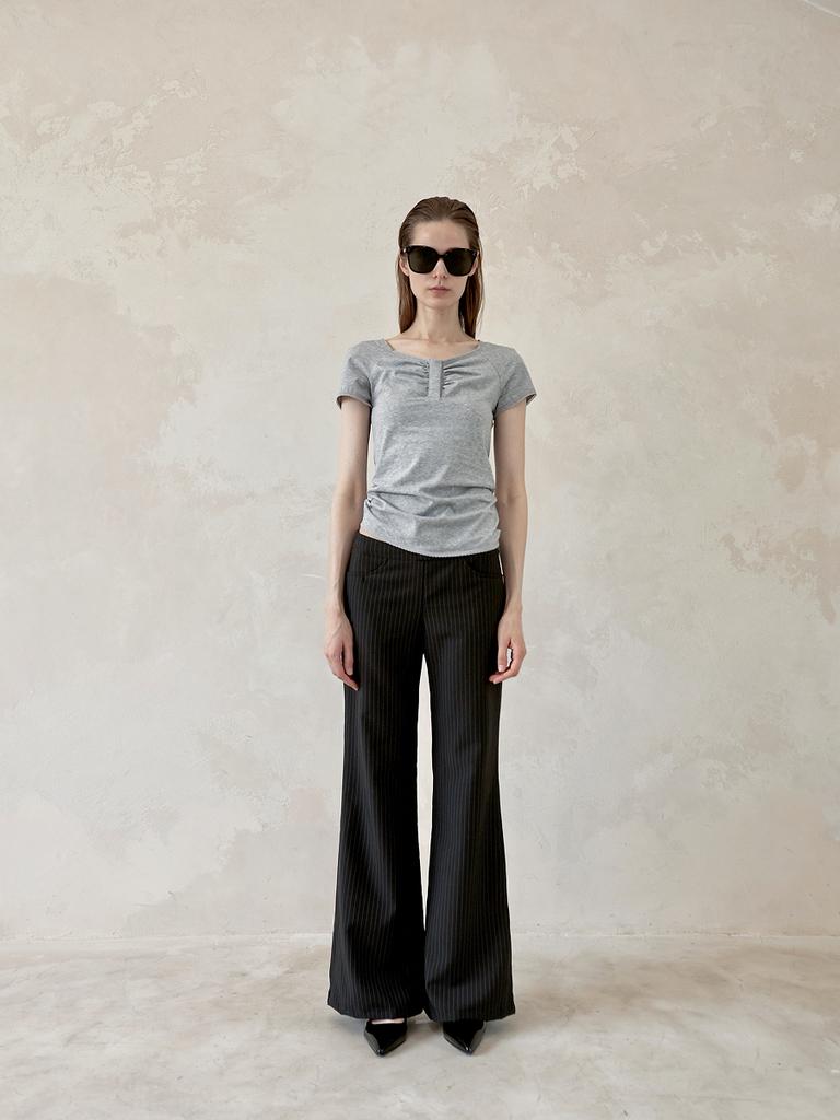 OWNSER Maria Line Bootcut Pants (Charcoal Stripe)