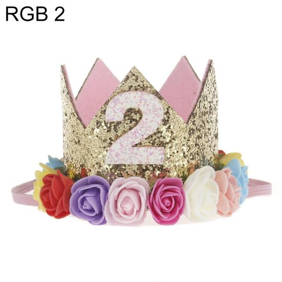 Baby Girl Crown Letter Shiny Sequins Flower Headwear Birthday Festival Headband