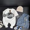 NeBeans Trendy Baby Romper: Spring & Autumn Cotton Bodysuit for Boys & Girls - American Letter Design, Soft & Comfy.