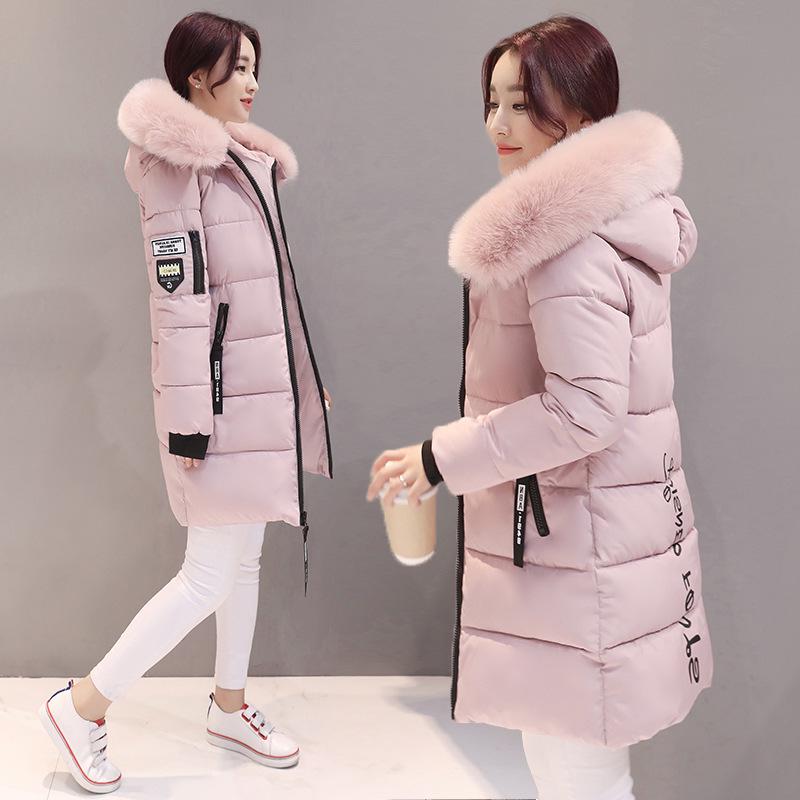 Women's Mid-Length 2024 Winter Cotton Coat with Large Fur Collar - European, American, and Korean Style, Plus Size, Thickened.