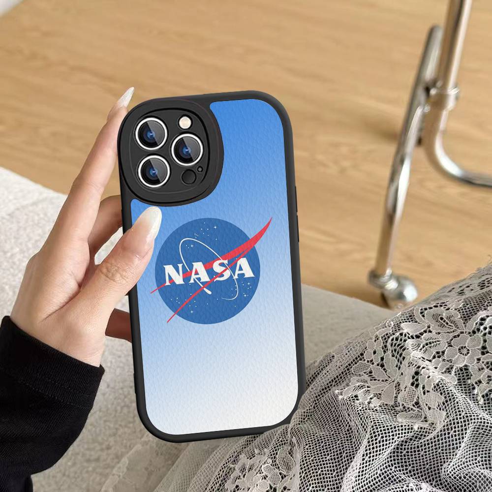 USA N-Nasa Leather Phone Case For IPhone 16 14 15 Pro Plus 13 12 11 Pro Max Silicone Cover