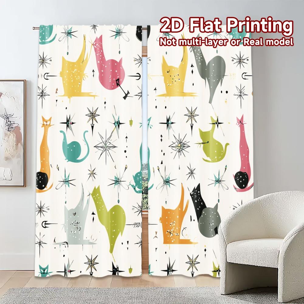 Set Of 2 Flat Printing Jit Curtains Without Rod Atomic Cats Popular Window Treatment Fabric Versatile All Curtain Polyester