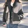Simple Loose Korean Style Spring Autumn Coat Color Block Design Casual Versatile Outerwear