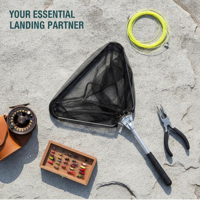 50Cm Foldable Fishing Net Retractable Stainless Steel Fishing Net Triangular Pole Folding Fly Landing Net