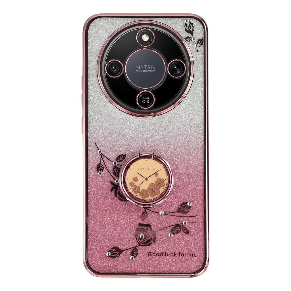 KADEM Etui na telefon do Honor Magic8 Lite 5G / X9d 5G / X70 5G Pierścień Stojak TPU Kwiaty Pokrowiec na telefon Gradient Brokat