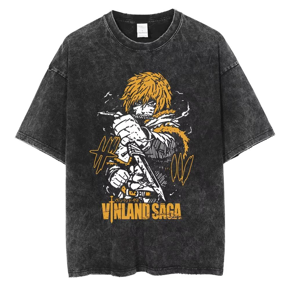 Vinland Saga Manga T Shirt For Men Women Tshirt Washed Cotton Tshirt Clothing Summer Short Sleeve Oneck Tees Streetwear Top