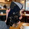 Schwarze Glas-Handyhülle mit Lotosmuster, geeignet für Samsung Galaxy S26 S25 S24 S23 S22 S20 FE Ultra Plus, stoßfeste Rückseite