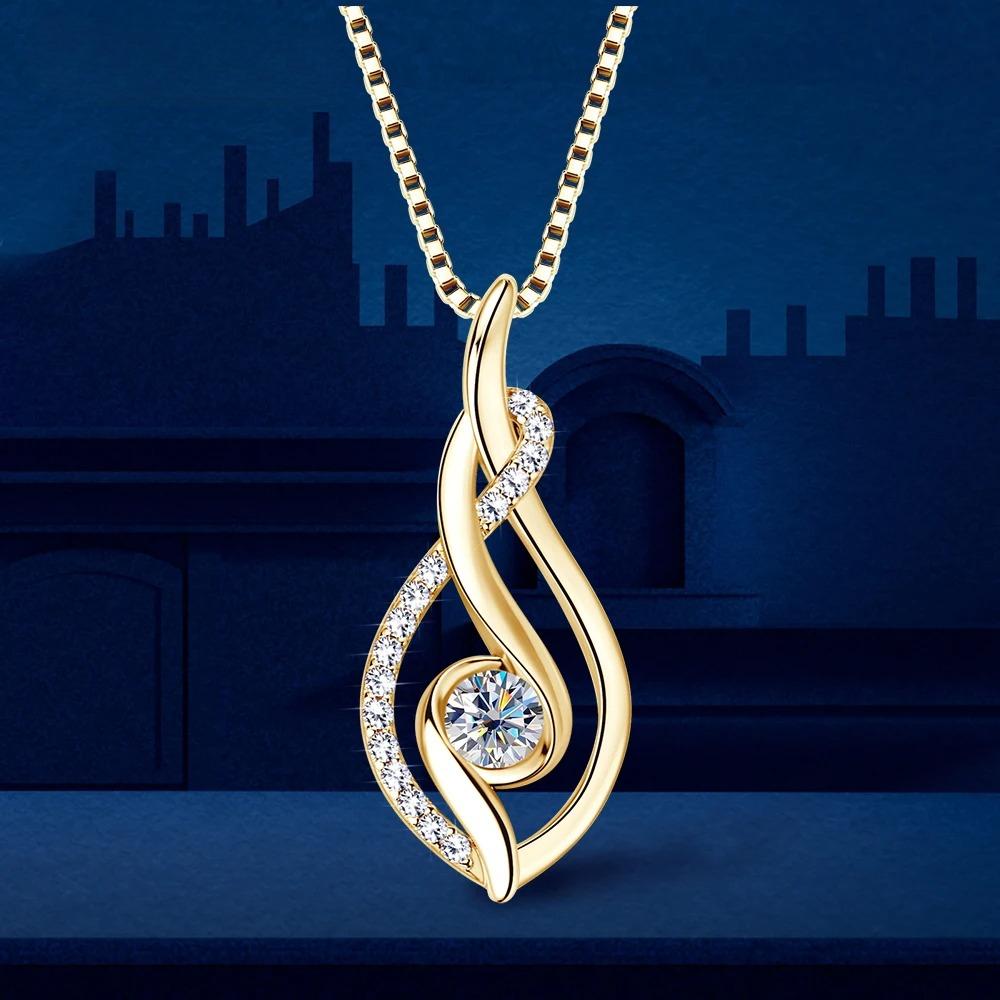 

Real Full Moissanite Necklace for Women Twisted Pendant Choker Chain Silver Yellow Gold Color Fine Jewelry with Certificate 40-45cm