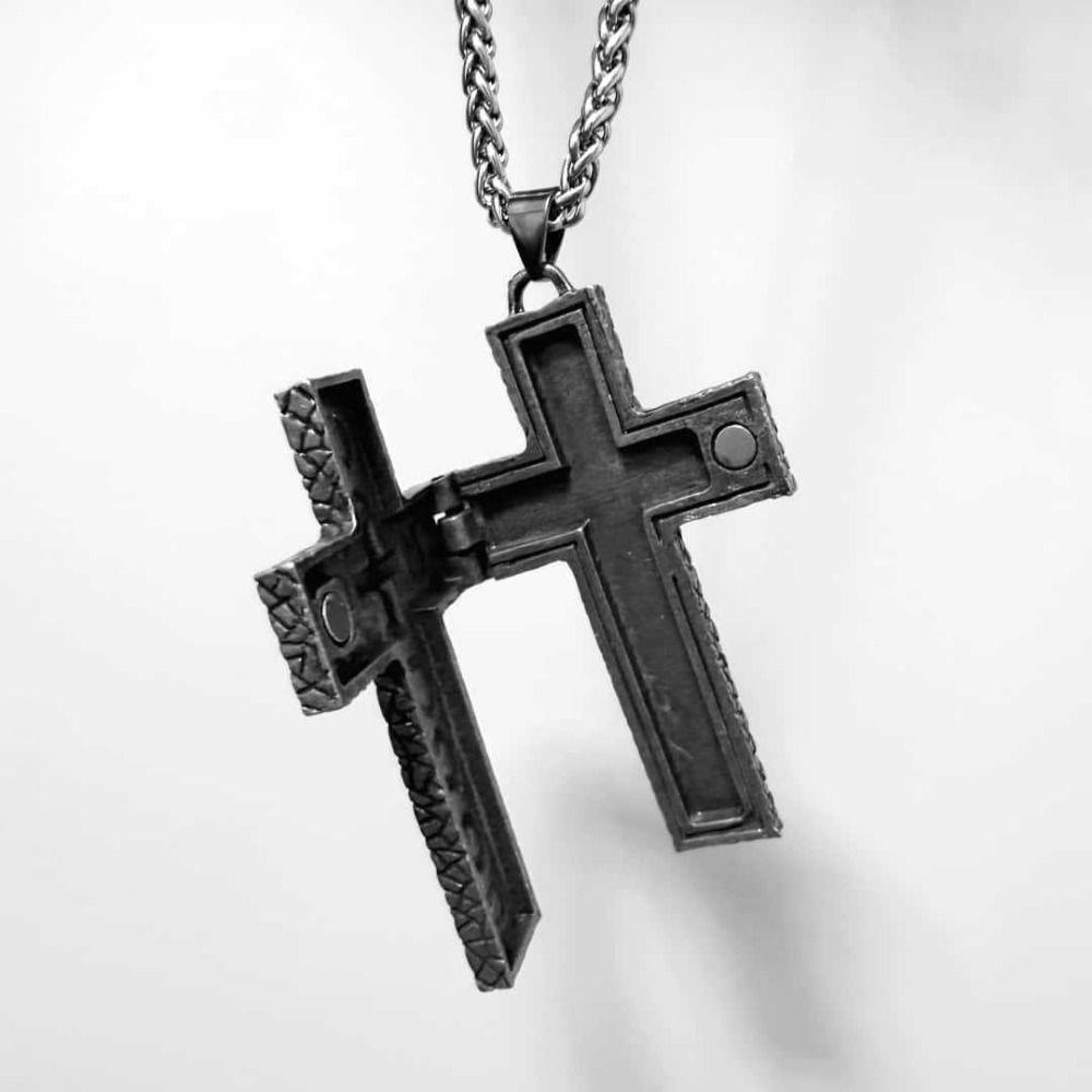 With Secret Compartment Cross Pendant Necklace Openable Charm Jewelry Chain Pendant Necklace