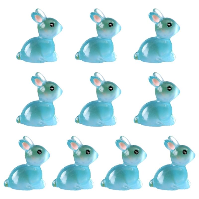 10pcs Cute Luminous Resin Easter Bunny Ornament Glowing in the Dark Miniature Rabbits Figurines Micro Landscape Decor